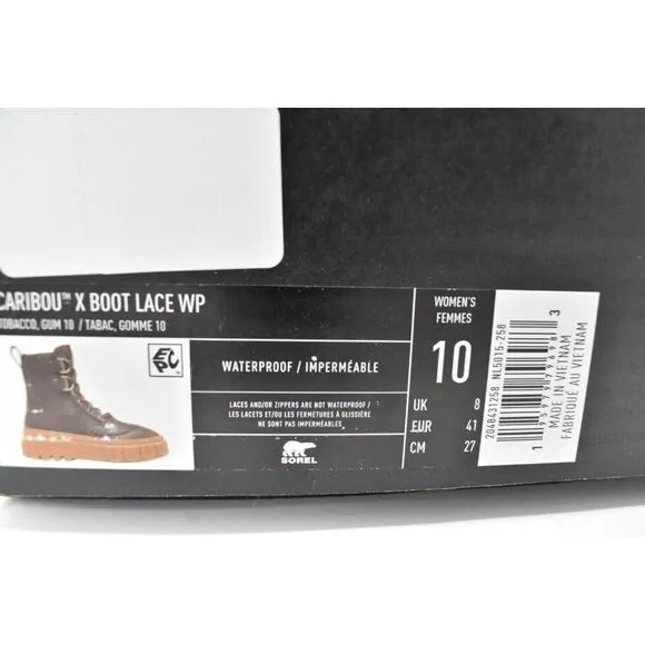 Sorel Womens Size 10 Caribou X Leather Tobacco Gum Waterproof Lace Up Boots