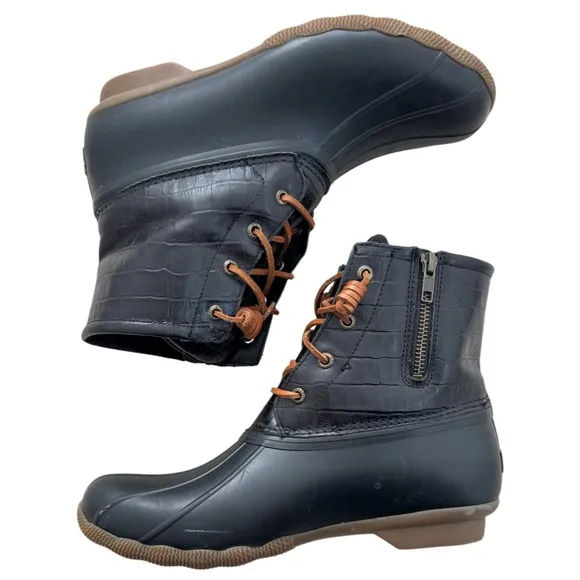 Sperry Boots Saltwater Croc Black STS86698 Rain Snow Winter Boot Womens Size 9.5