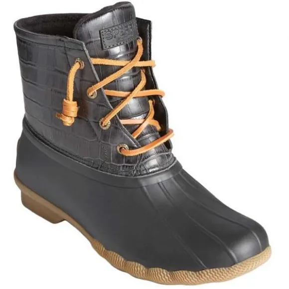 Sperry Boots Saltwater Croc Black STS86698 Rain Snow Winter Boot Womens Size 9.5