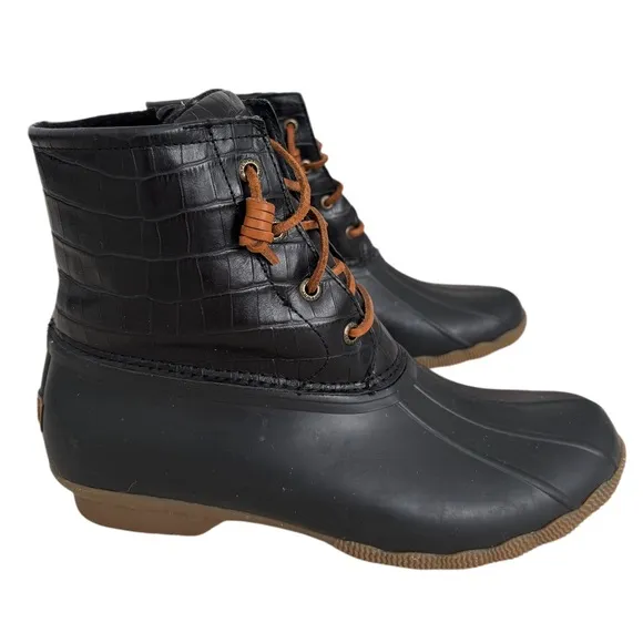 Sperry Boots Saltwater Croc Black STS86698 Rain Snow Winter Boot Womens Size 9.5