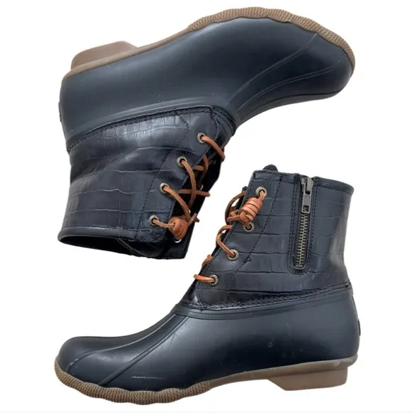 Sperry Boots Saltwater Croc Black STS86698 Rain Snow Winter Boot Womens Size 9.5