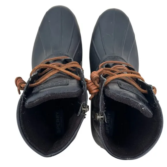 Sperry Boots Saltwater Croc Black STS86698 Rain Snow Winter Boot Womens Size 9.5