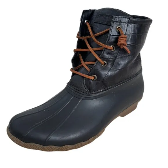Sperry Boots Saltwater Croc Black STS86698 Rain Snow Winter Boot Womens Size 9.5