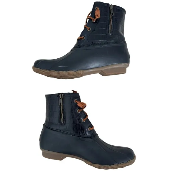 Sperry Boots Saltwater Croc Black STS86698 Rain Snow Winter Boot Womens Size 9.5