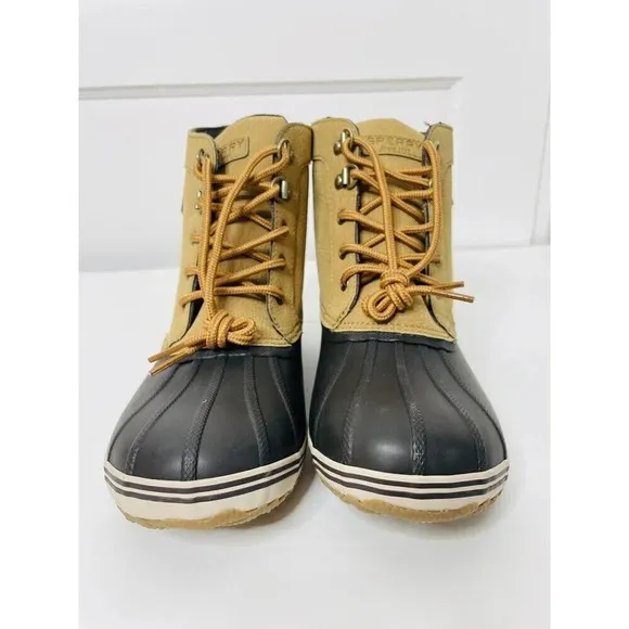 Sperry Duck Top Sider Bowline Boots Boys Sz 5M Brown Tan Faux Leather Waterproof