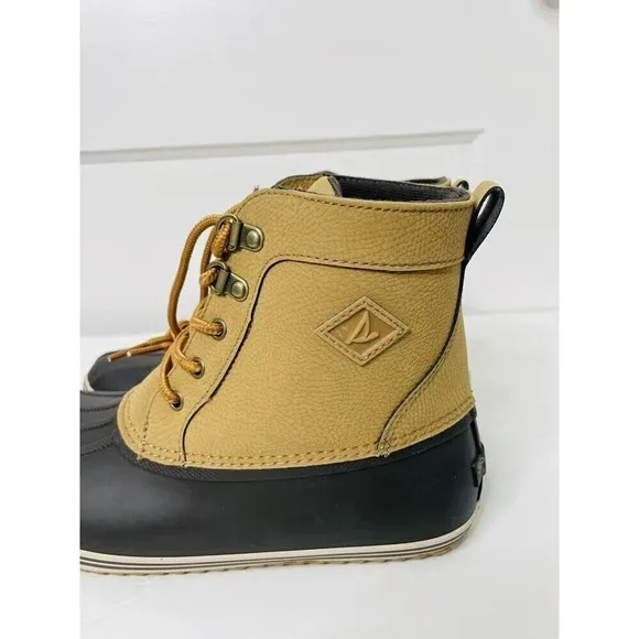 Sperry Duck Top Sider Bowline Boots Boys Sz 5M Brown Tan Faux Leather Waterproof