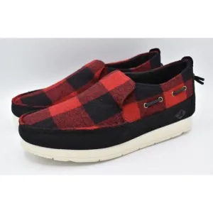 Sperry Mens Size 9.5 Moc Sider Buffalo Check Plaid Red Wool Blend Slip On Shoes