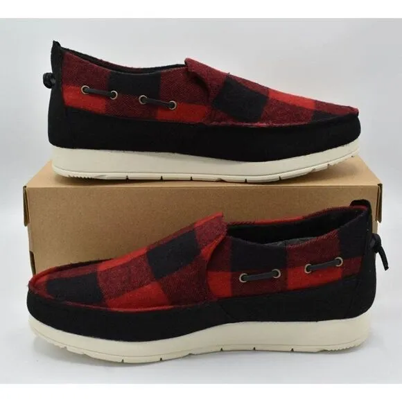 Sperry Mens Size 9.5 Moc Sider Buffalo Check Plaid Red Wool Blend Slip On Shoes