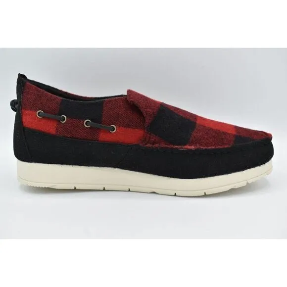 Sperry Mens Size 9.5 Moc Sider Buffalo Check Plaid Red Wool Blend Slip On Shoes