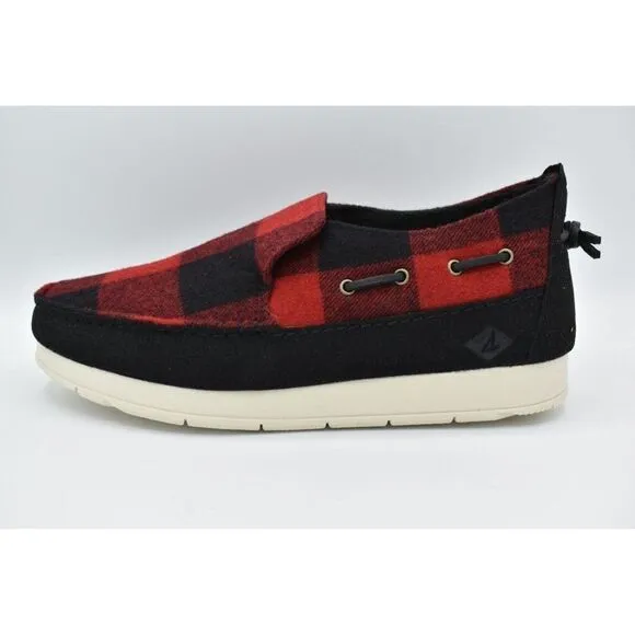 Sperry Mens Size 9.5 Moc Sider Buffalo Check Plaid Red Wool Blend Slip On Shoes