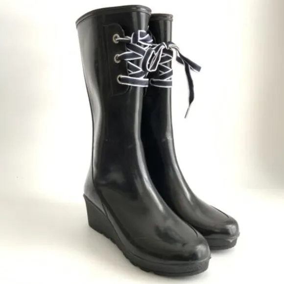 Sperry Top-sider Rain Boots Women Size 10M Waterproof Tall Wedge Rubber Outdoor
