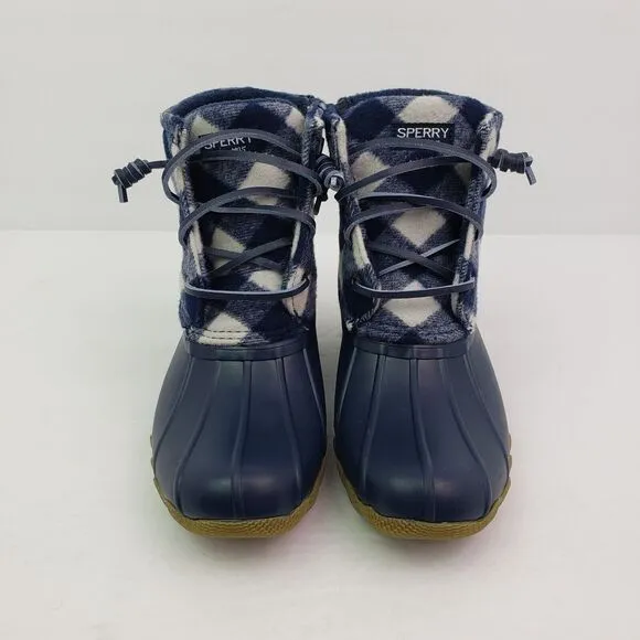 Sperry Top Sider Saltwater Toddler Size 11 Blue Plaid Wool Waterproof Duck Boots