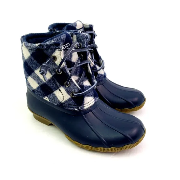 Sperry Top Sider Saltwater Toddler Size 11 Blue Plaid Wool Waterproof Duck Boots