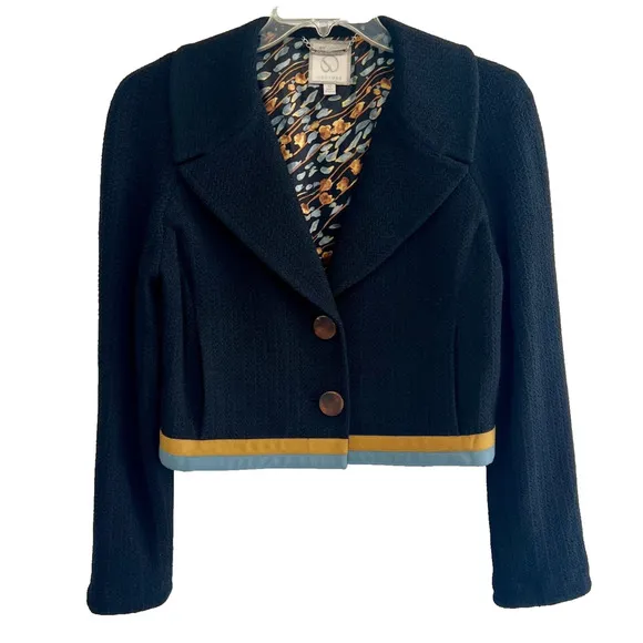 ST. JOHN COUTURE Knit Blazer Jacket Black Blue Brown Made in USA $745 Size 10