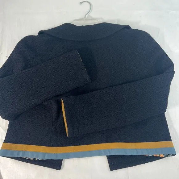 ST. JOHN COUTURE Knit Blazer Jacket Black Blue Brown Made in USA $745 Size 10