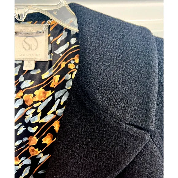 ST. JOHN COUTURE Knit Blazer Jacket Black Blue Brown Made in USA $745 Size 10