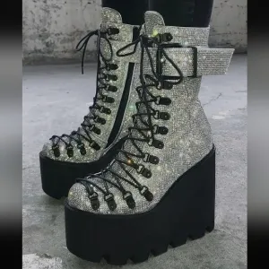 Stoned platform Boots! Rare crystallized bling traitor Boots! Euc!