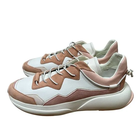 Stuart Weitzman SW! Sneakers Shoes Womens Size 8.5 B Cream Poudre Leather Suede