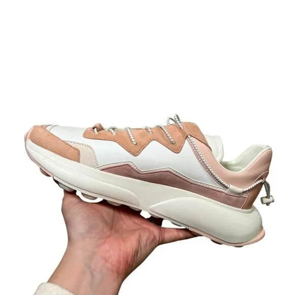 Stuart Weitzman SW! Sneakers Shoes Womens Size 8.5 B Cream Poudre Leather Suede
