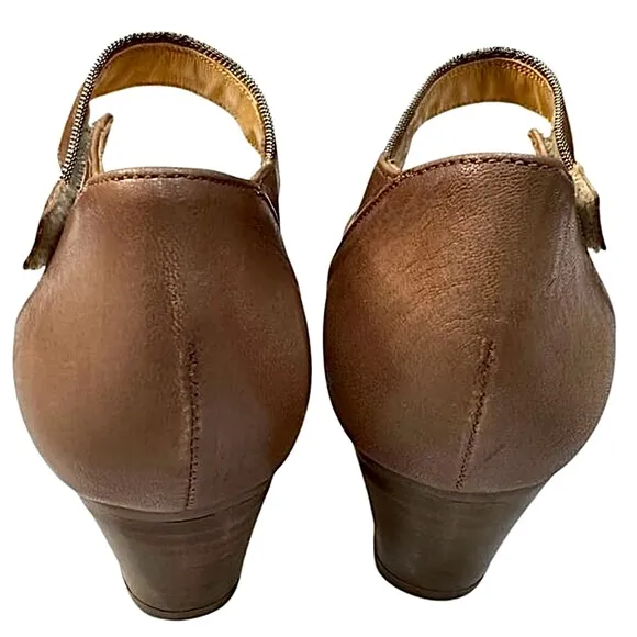 Sundance Alyssa Ankle Strap Low Heel Pointed Toe Leather Shoes Caramel Size 10