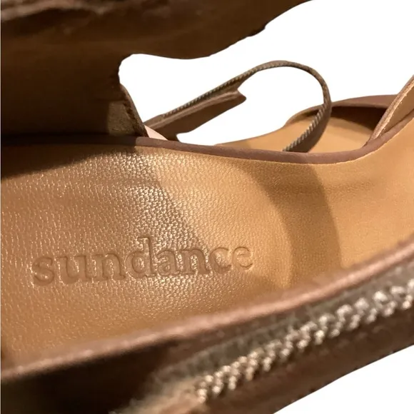 Sundance Alyssa Ankle Strap Low Heel Pointed Toe Leather Shoes Caramel Size 10