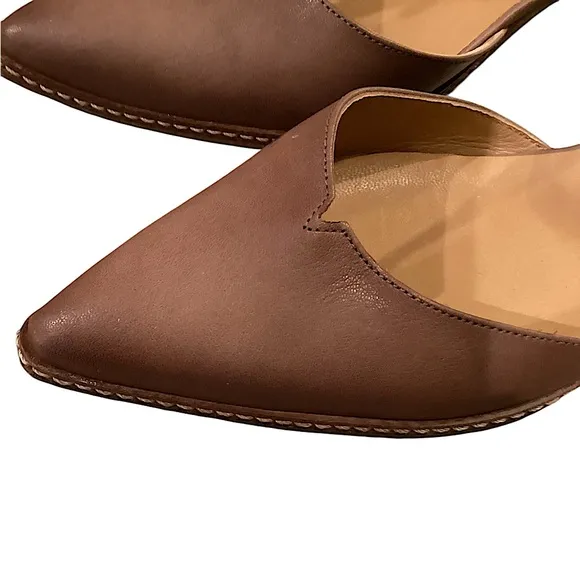 Sundance Alyssa Ankle Strap Low Heel Pointed Toe Leather Shoes Caramel Size 10