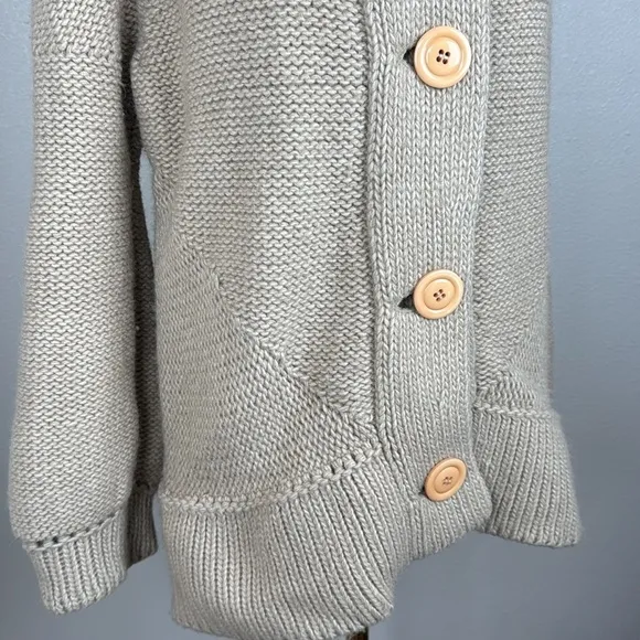 System Chunky Beige Oatmeal High-Neck Wool-Blend Button-Up Cardigan sz M