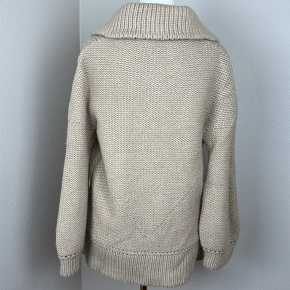 System Chunky Beige Oatmeal High-Neck Wool-Blend Button-Up Cardigan sz M