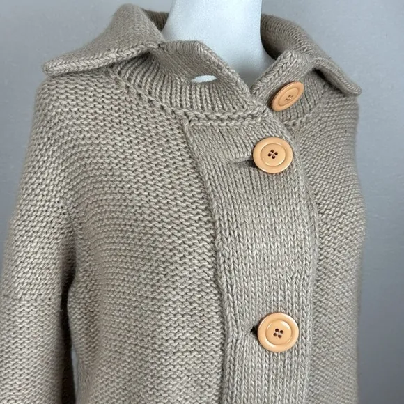 System Chunky Beige Oatmeal High-Neck Wool-Blend Button-Up Cardigan sz M