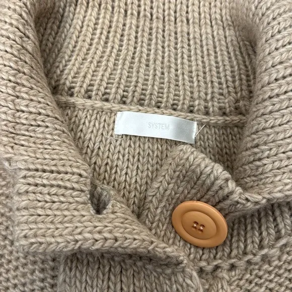 System Chunky Beige Oatmeal High-Neck Wool-Blend Button-Up Cardigan sz M