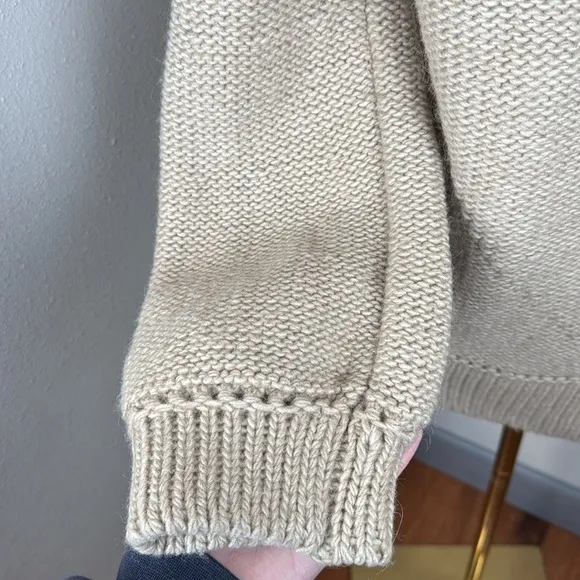 System Chunky Beige Oatmeal High-Neck Wool-Blend Button-Up Cardigan sz M
