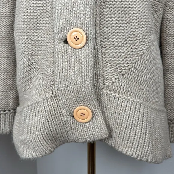 System Chunky Beige Oatmeal High-Neck Wool-Blend Button-Up Cardigan sz M