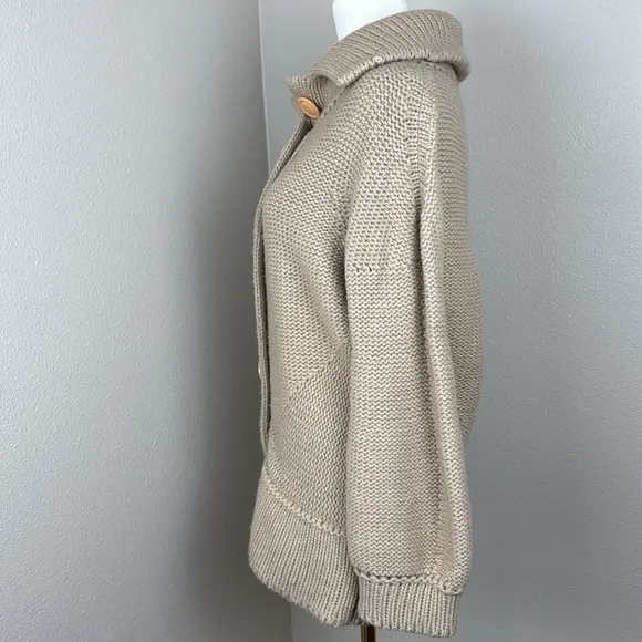 System Chunky Beige Oatmeal High-Neck Wool-Blend Button-Up Cardigan sz M