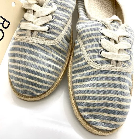 TAN and Blue Striped Nautical Lace Up Shoes Sneakers