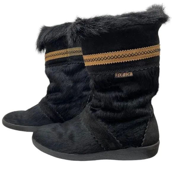 Tecnica Apres Winter Ski Boots Black Pony Hair &amp; Goat Fur Shearling Lining