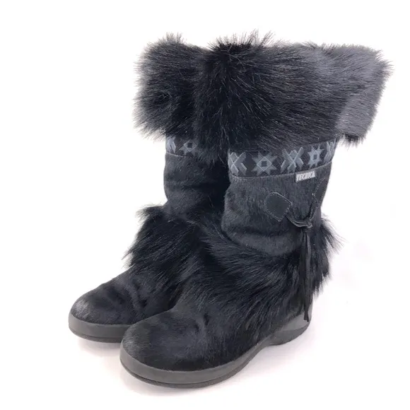Tecnica Black Goat Fur Cow Hair Apres Ski Winter Boots 7