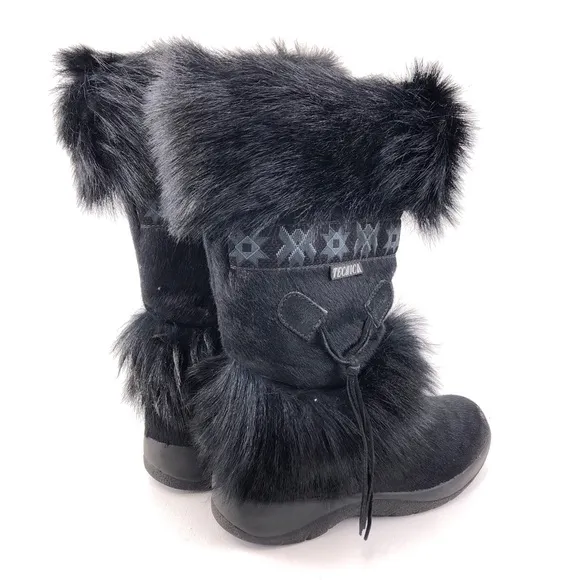 Tecnica Black Goat Fur Cow Hair Apres Ski Winter Boots 7
