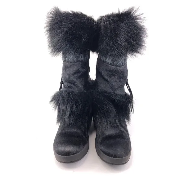 Tecnica Black Goat Fur Cow Hair Apres Ski Winter Boots 7
