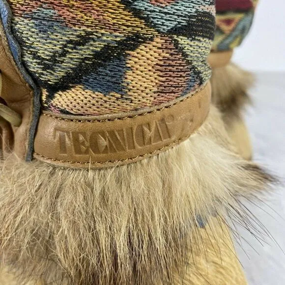 Tecnica Fur Boots 6 Womens Tan Ski Aztec Boho Festival Lace Up Apres Wedge