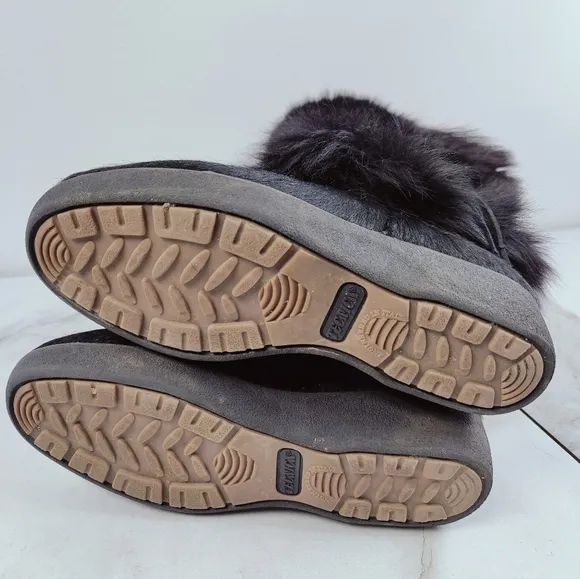 Tecnica Skandia Black Goat Fur Cow Hair Apres Ski Winter Snow Boots, Sz 8