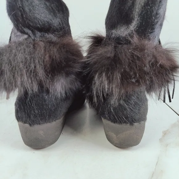 Tecnica Skandia Black Goat Fur Cow Hair Apres Ski Winter Snow Boots, Sz 8