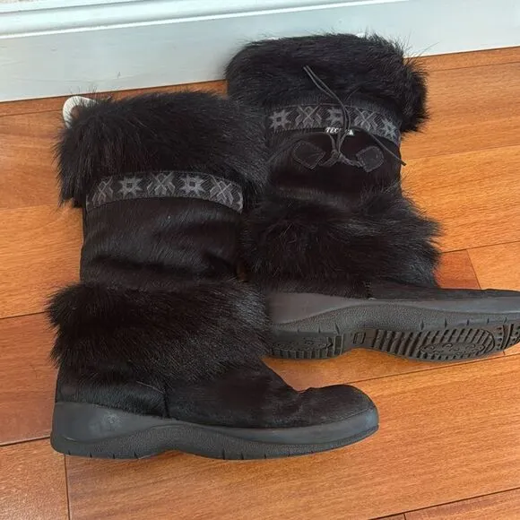 Tecnica Skandia Women's Black Fur Ski Boots Made in Italy size 10
