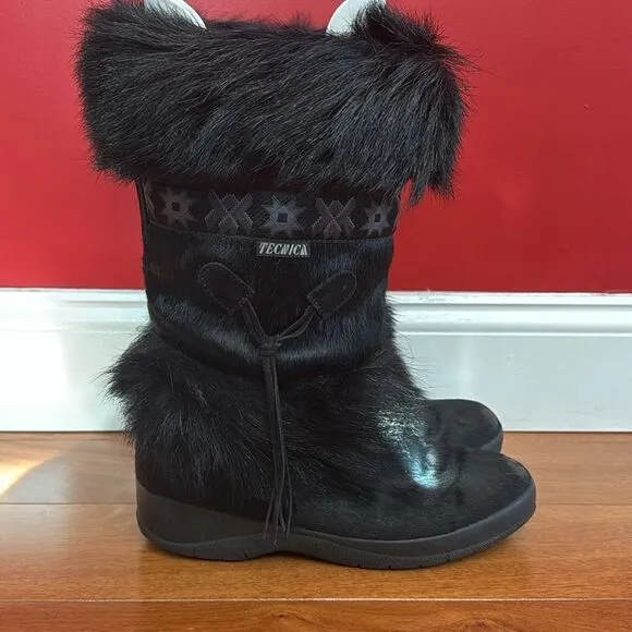 Tecnica Skandia Women's Black Fur Ski Boots Made in Italy size 10