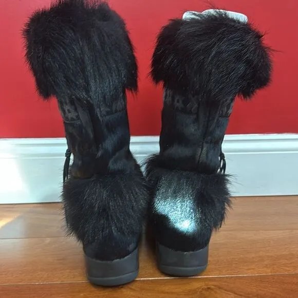 Tecnica Skandia Women's Black Fur Ski Boots Made in Italy size 10