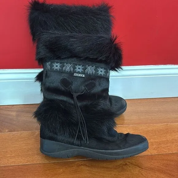 Tecnica Skandia Women's Black Fur Ski Boots Made in Italy size 10