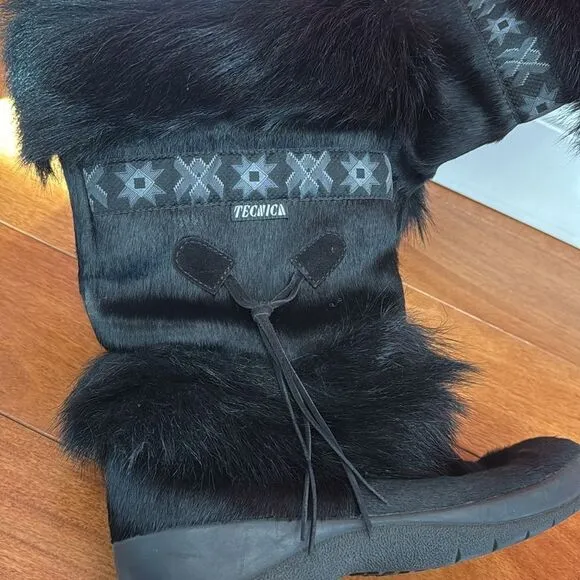 Tecnica Skandia Women's Black Fur Ski Boots Made in Italy size 10