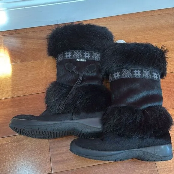 Tecnica Skandia Women's Black Fur Ski Boots Made in Italy size 10