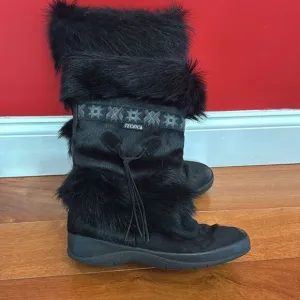 Tecnica Skandia Women's Black Fur Ski Boots Made in Italy size 10