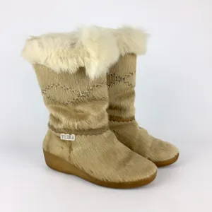 Tecnica Vintage Pony Hair Mid Calf Winter Snow Apres Ski Boots Tan 37 6.5