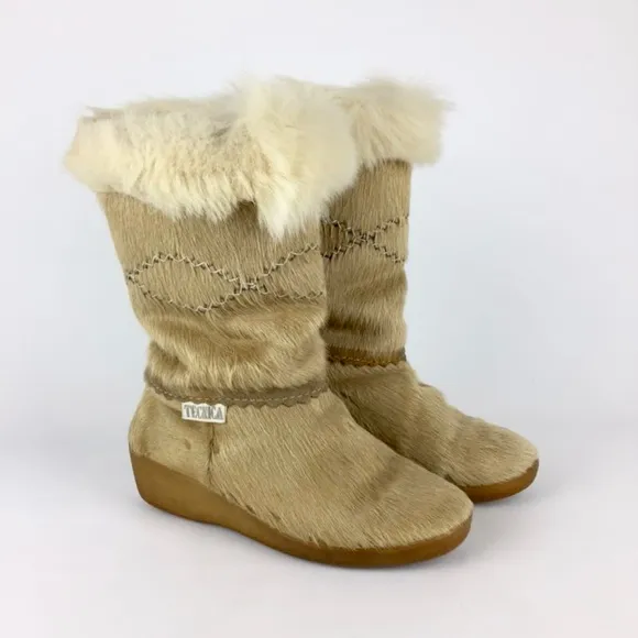 Tecnica Vintage Pony Hair Mid Calf Winter Snow Apres Ski Boots Tan 37 6.5